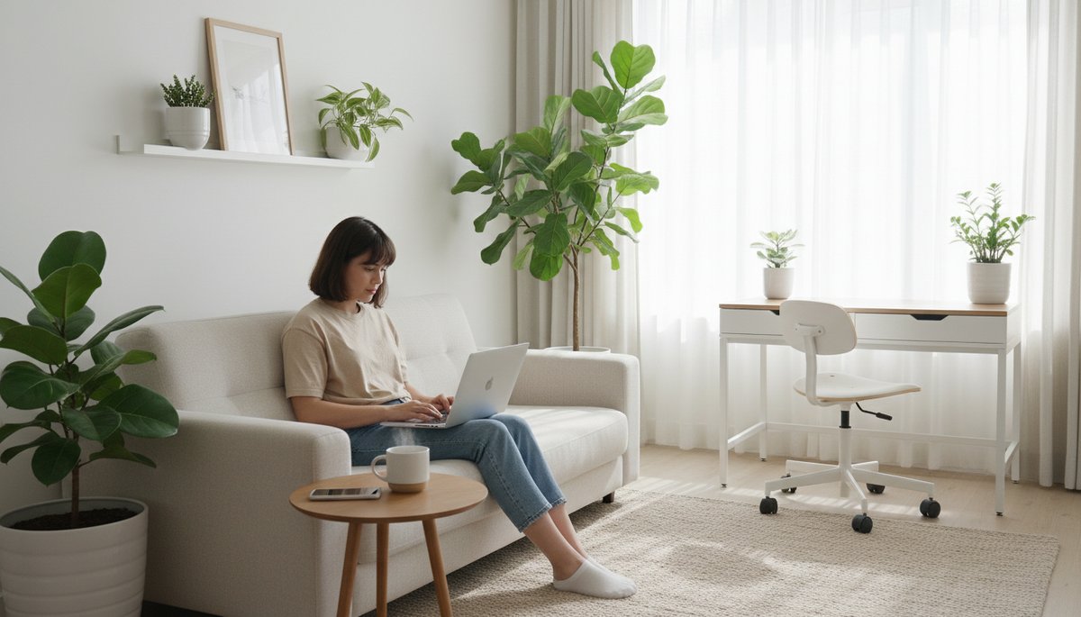 모바일과 노트북으로 AI 에이전트를 사용하는 한국 직장인