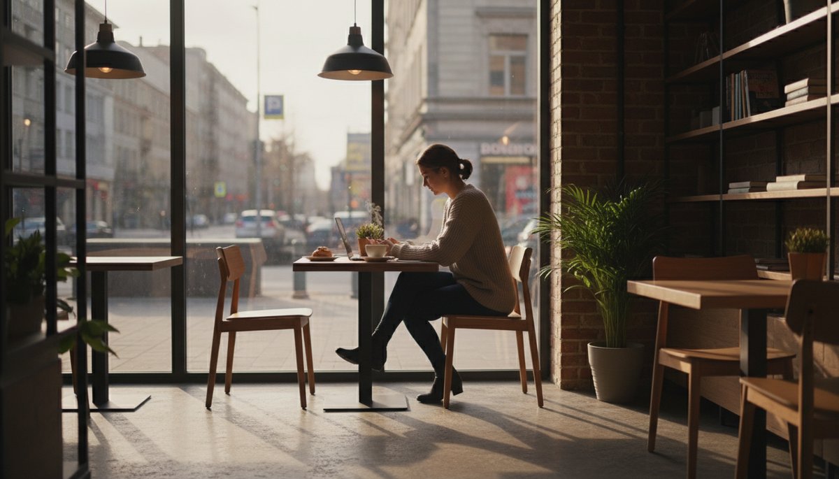 노트북 화면과 한글 다이어리에 프롬프트가 적힌 카페 테이블