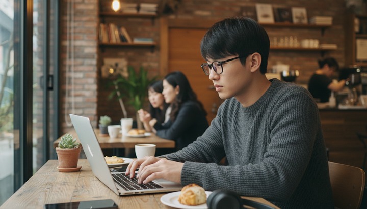 ChatGPT Plus를 활용하는 한국 직장인 카페에서