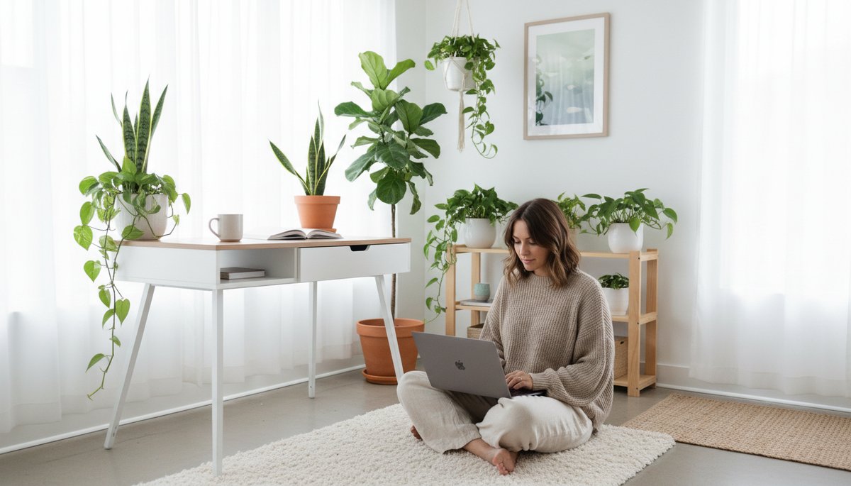 서울 카페에서 노트북으로 AI 검색을 사용하는 한국인 직장인