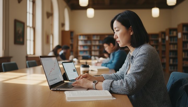 강남 오피스에서 AI 도구로 업무를 처리하는 30대 남성 직장인