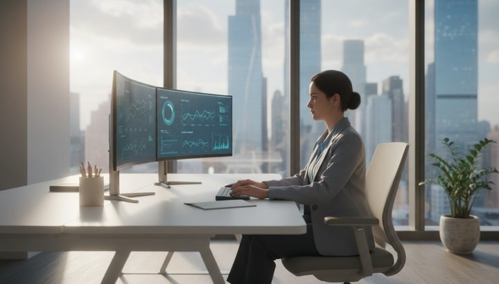 한국 카페에서 아이스 아메리카노와 노트북을 놓고 비교하는 장면