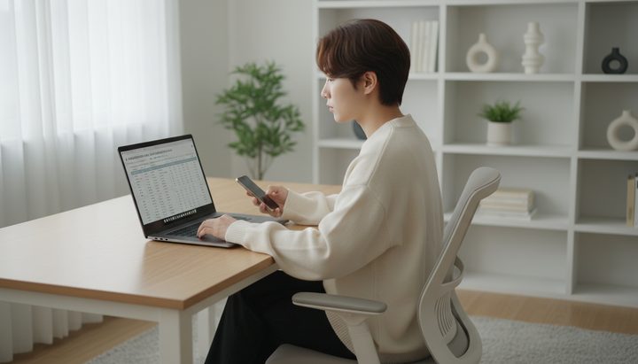 한국 회사 사무실에서 여러 모니터에 Google Workspace와 ChatGPT를 띄워놓고 작업하는 모습