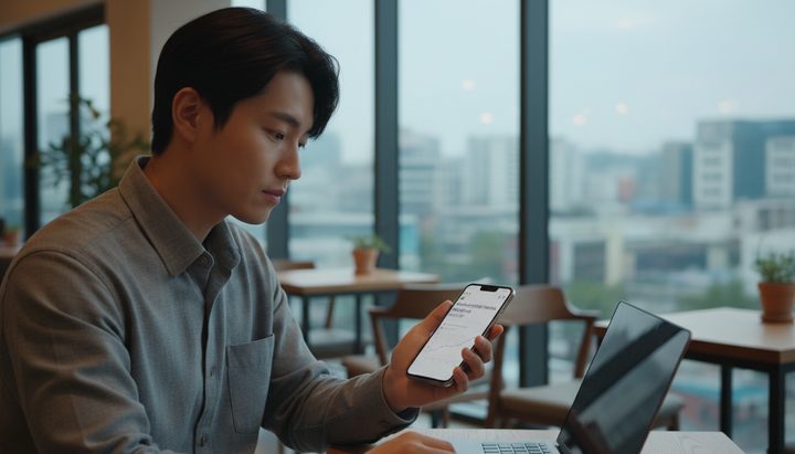 서울 강남 사무실에서 AI 대시보드를 분석하는 한국인 직장인