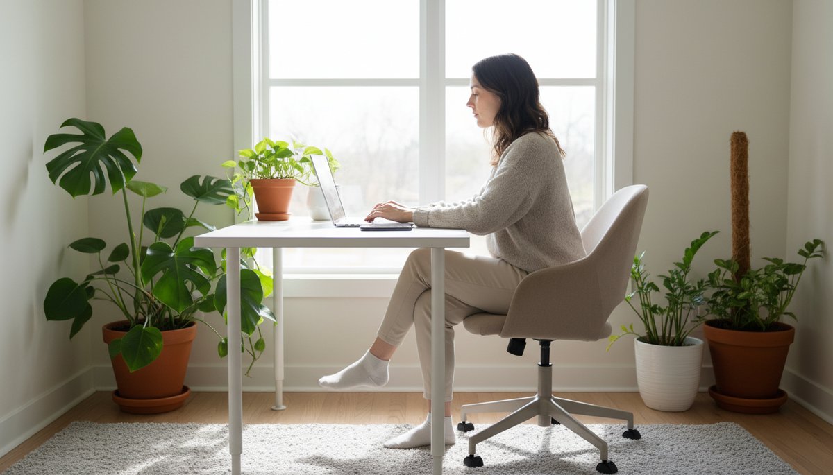 서울 성수동 카페에서 스마트폰과 노트북을 동시에 사용하는 한국인 여성 크리에이터