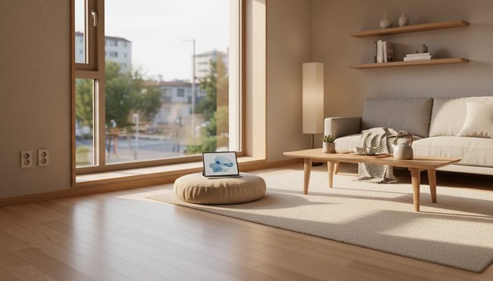 서울 성수동 카페에서 인스타그램 릴스를 편집하는 한국인 여성 크리에이터