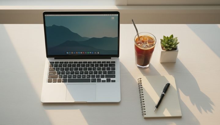 한국 아파트 거실에서 노트북 앞에 앉아 가격을 비교하는 한국인 남성