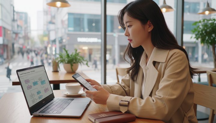 직장인이 ChatGPT로 업무 단계를 나눠 작업하는 모습