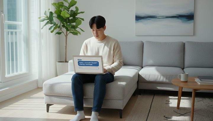 노트북으로 AI에 맥락 정보를 입력하는 직장인