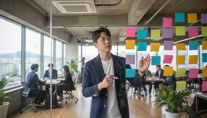 엑셀 데이터 분석 중인 한국 직장인 - 마포 사무실