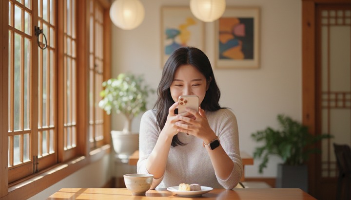 AI 구독 절약에 만족스러워하는 한국 여성