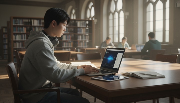 대학생이 AI 도구로 공부하는 모습