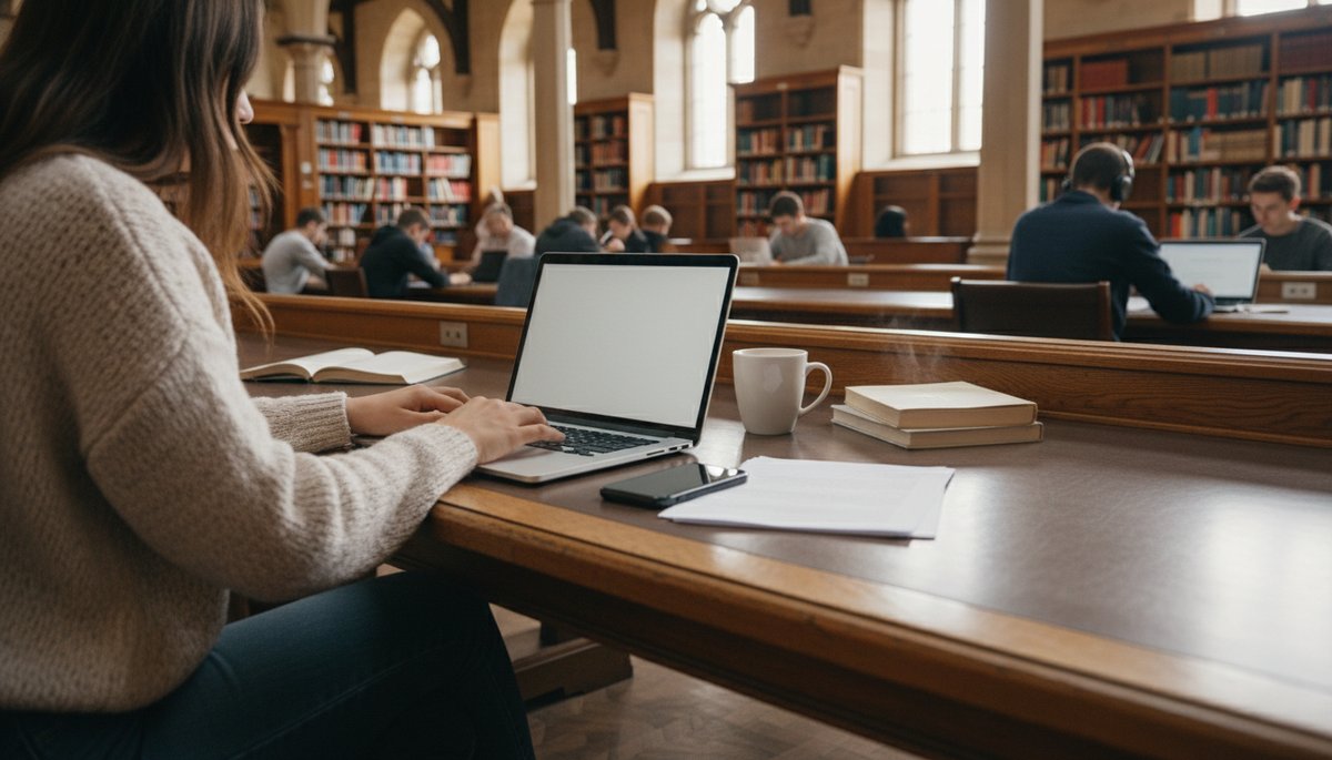 강남 카페에서 노트북과 스마트폰으로 동시에 작업하는 한국 직장인 여성