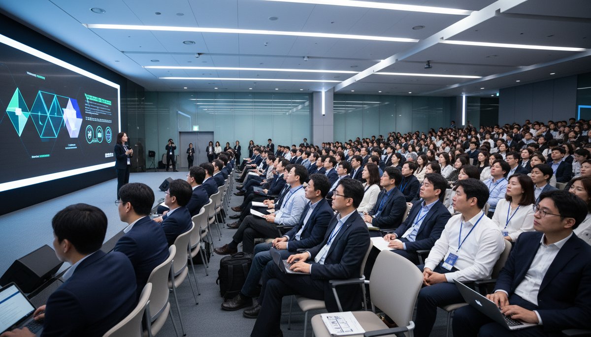 서울 코엑스 IT 컨퍼런스에서 발표를 듣는 한국 IT 종사자들
