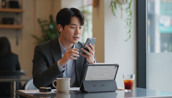 한국 사무실에서 AI 음성 기능을 테스트하는 장면