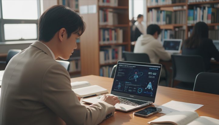 한국 지하철 안에서 무선 이어폰을 끼고 스마트폰을 사용하는 30대 남성 직장인