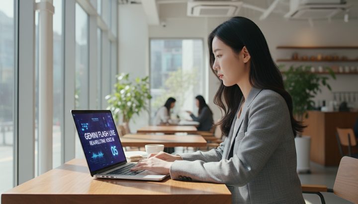 성수동 카페에서 스마트폰으로 Google 검색을 하고 있는 한국인 대학생