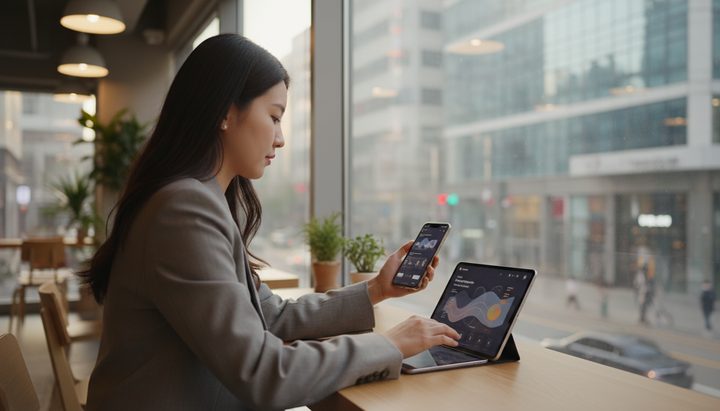 한국 개발자가 서울 스터디 카페에서 구글 서비스와 AI를 동시에 활용하는 모습