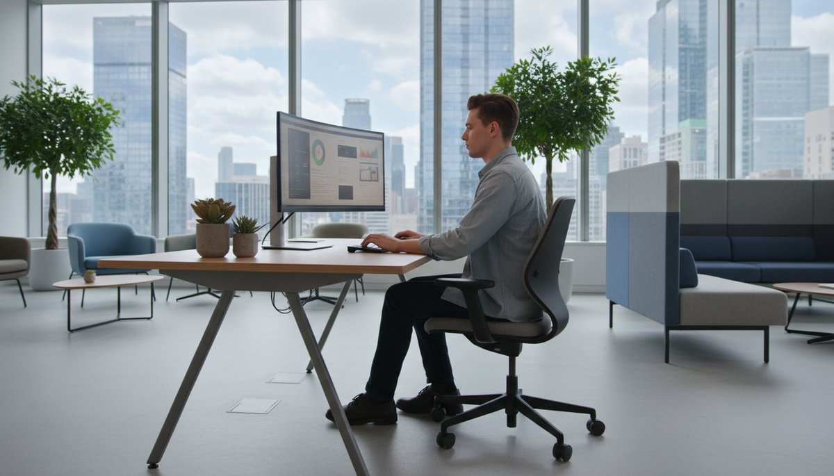 서울 강남 오피스에서 노트북으로 Gemini AI를 사용하는 한국인 직장인