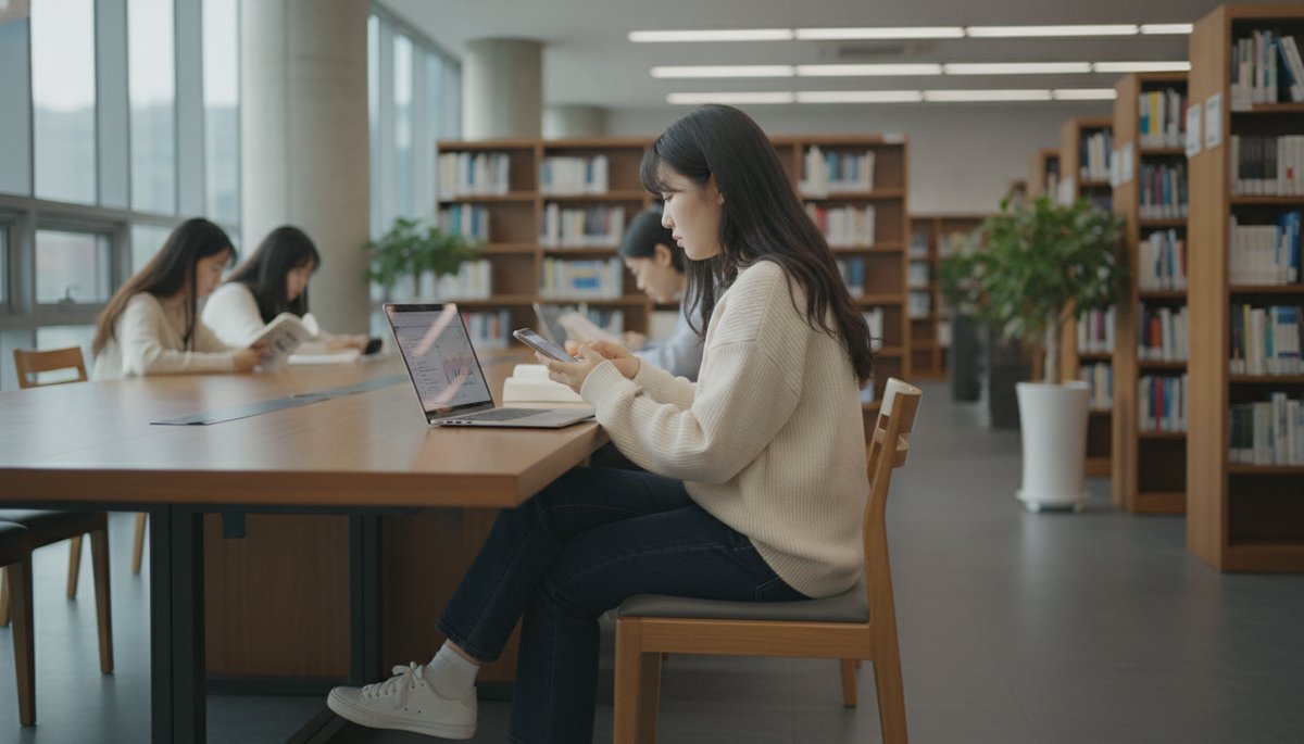 한국 대학생이 AI로 리포트 초안을 작성하는 모습