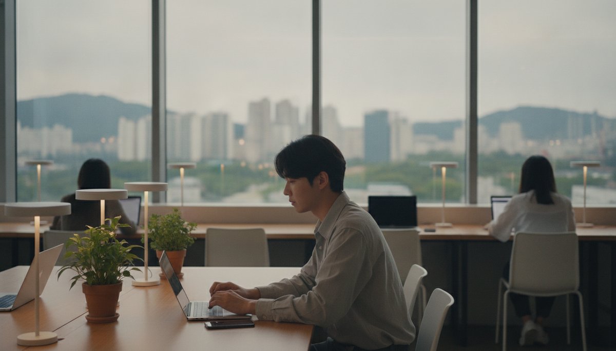 서울 강남 오피스에서 코드를 검토하는 한국 개발자