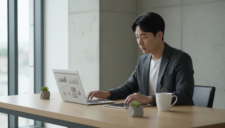 생산성 도구와 함께 업무하는 직장인의 워크스페이스