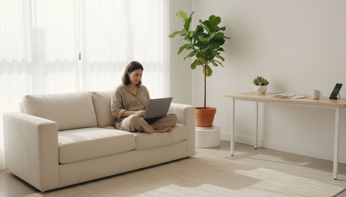 서울 카페에서 노트북으로 AI 이미지를 확인하는 한국인 여성