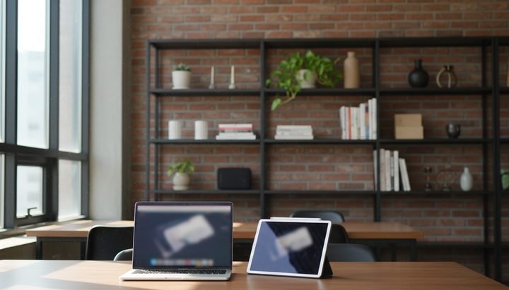 한국 코워킹 스페이스에서 노트북을 펼쳐놓고 AI 도구를 비교하는 젊은 여성