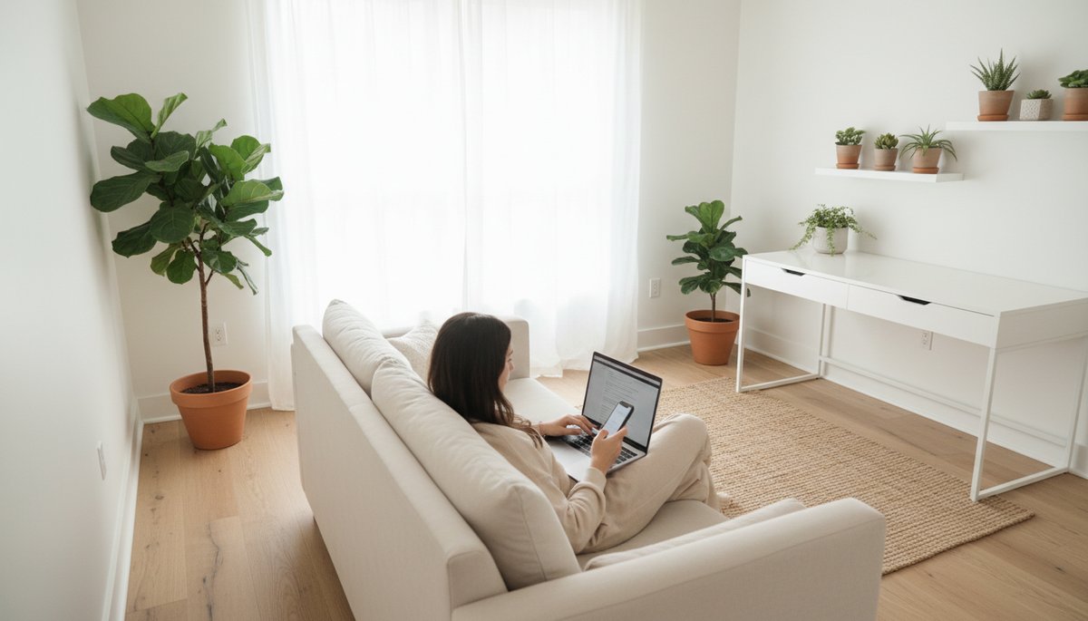 서울 강남 오피스에서 노트북으로 업무를 보는 한국인 30대 직장인 여성