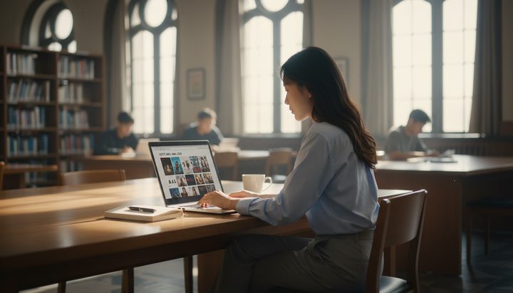 서울 카페에서 넷플릭스 신작을 태블릿으로 확인하는 20대 한국 여성