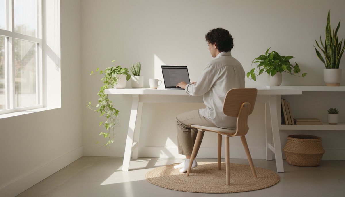 서울 코워킹 스페이스에서 영상 편집 작업 중인 한국인 크리에이터