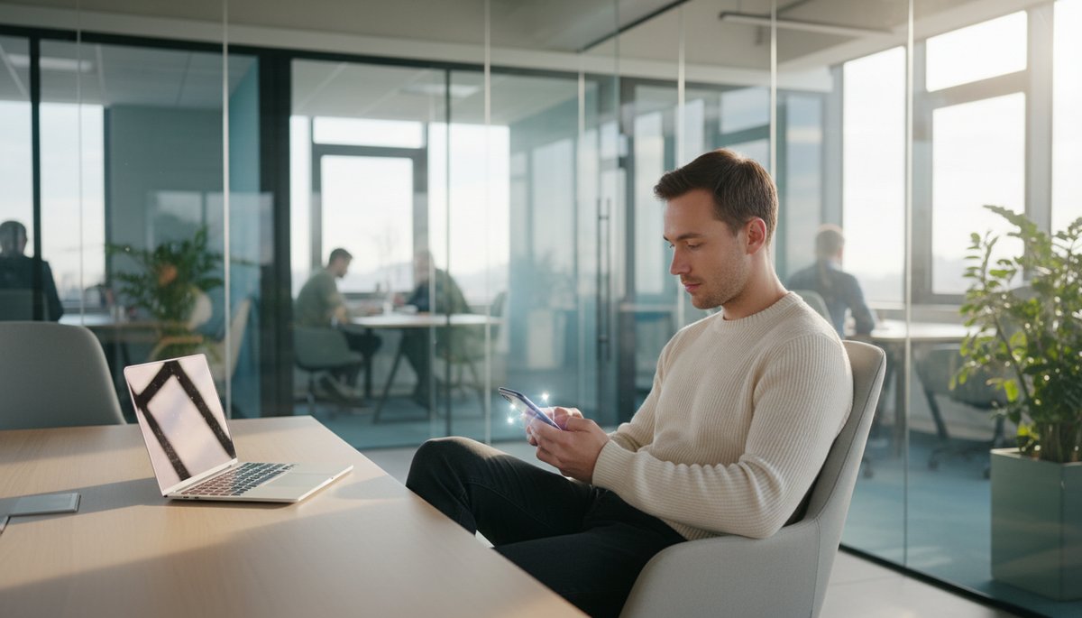 Korean tech analyst at modern office reviewing trends